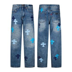 Chrome Hearts Micro-flared light blue multi-leather trendy jeans
